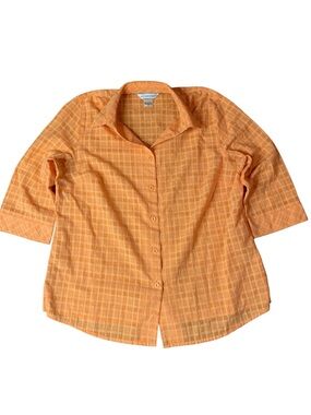 Allison Daley Orange Plaid Button-Up Shirt – Size 14 | Lightweight Blouse